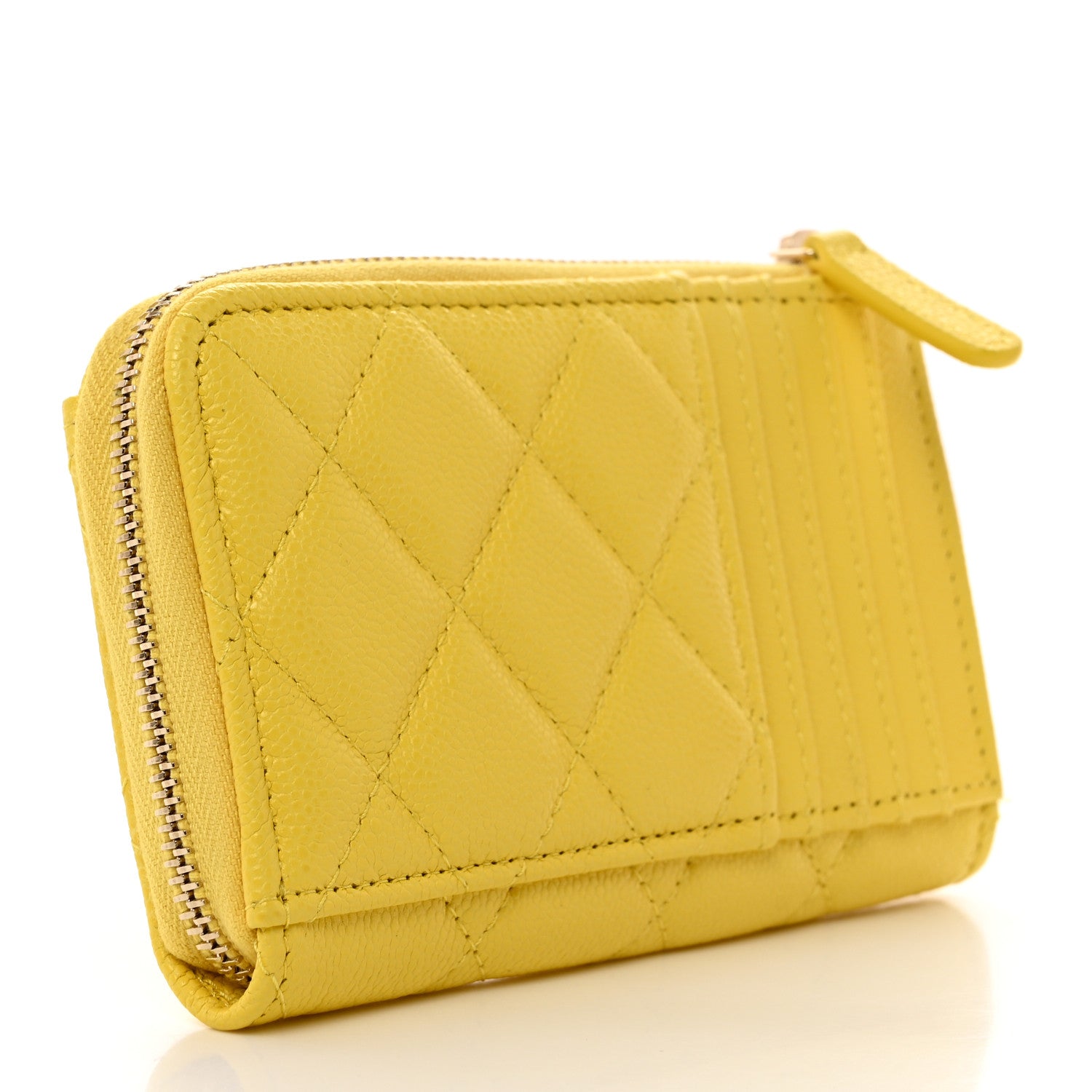 Chanel Caviar Quilted CC Zip Around Card Holder Yellow 3 of 7