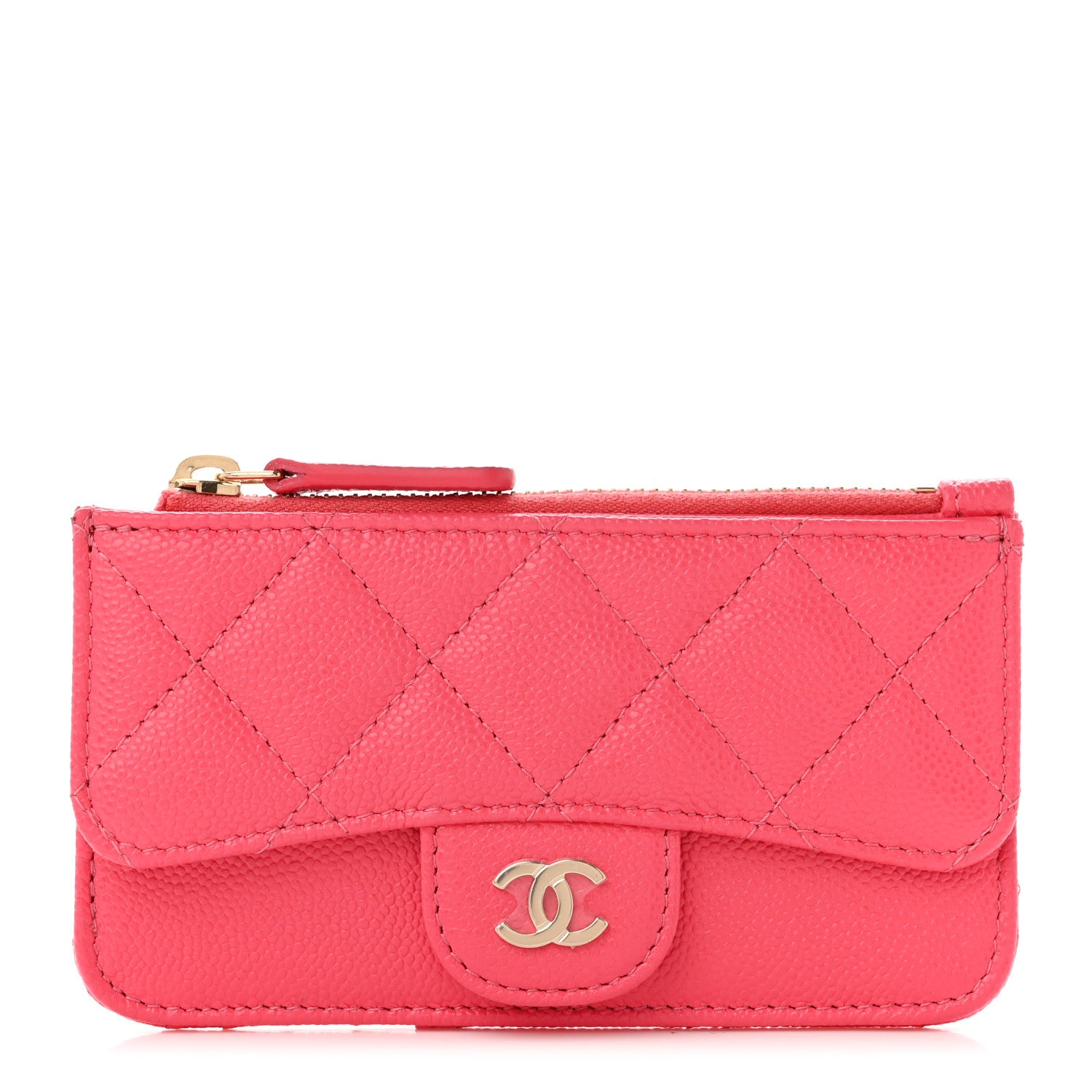 Chanel Caviar Quilted Flap Zip Card Holder Dark Pink 1 of 8