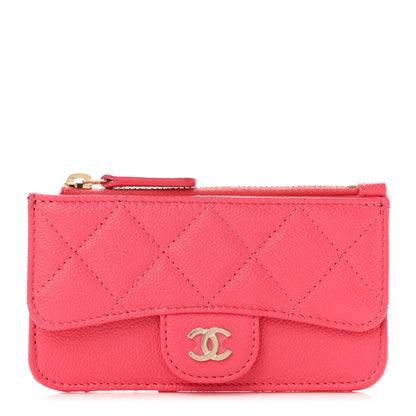 Chanel Caviar Quilted Flap Zip Card Holder Dark Pink 1 of 8