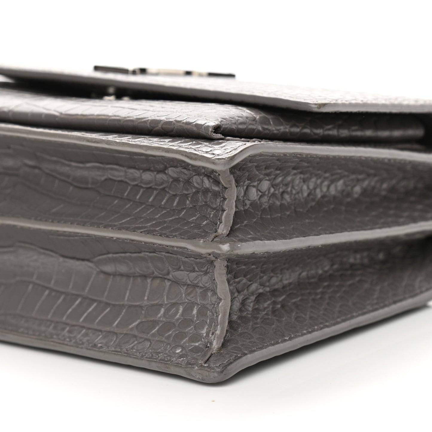 Calfskin Crocodile Embossed Medium Monogram Sunset Fog