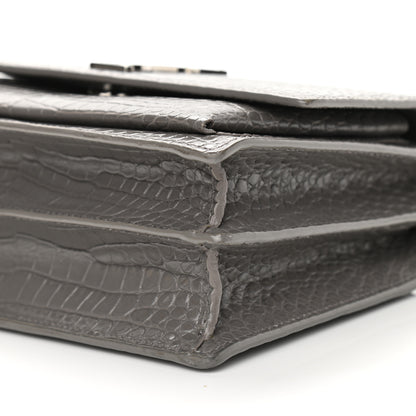 Saint Laurent Calfskin Crocodile Embossed Medium Monogram Sunset Fog 11 of 12