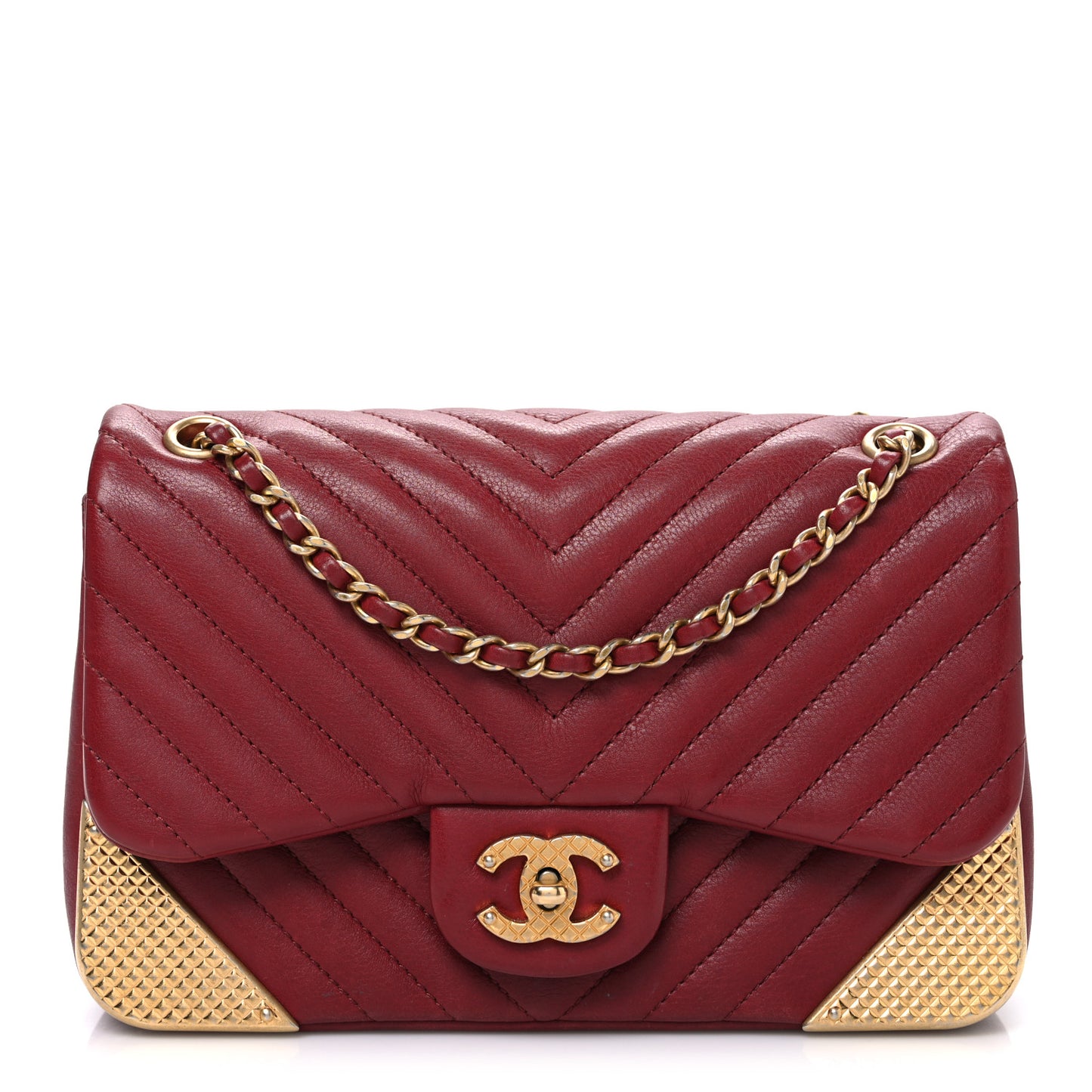 Calfskin Chevron Quilted Mini Rock The Corner Flap Red