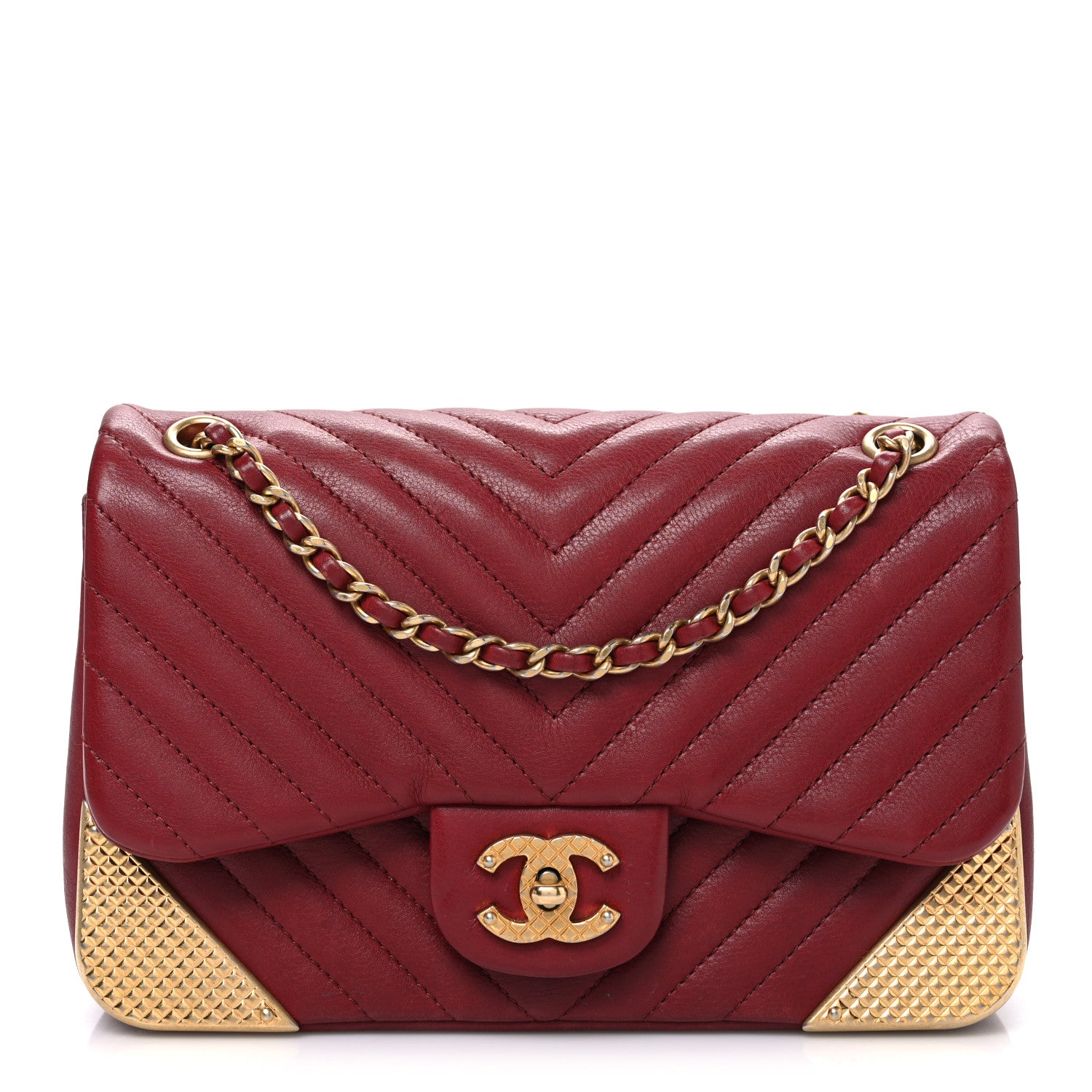 Chanel Calfskin Chevron Quilted Mini Rock The Corner Flap Red 1 of 10