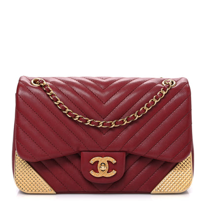Chanel Calfskin Chevron Quilted Mini Rock The Corner Flap Red 1 of 10