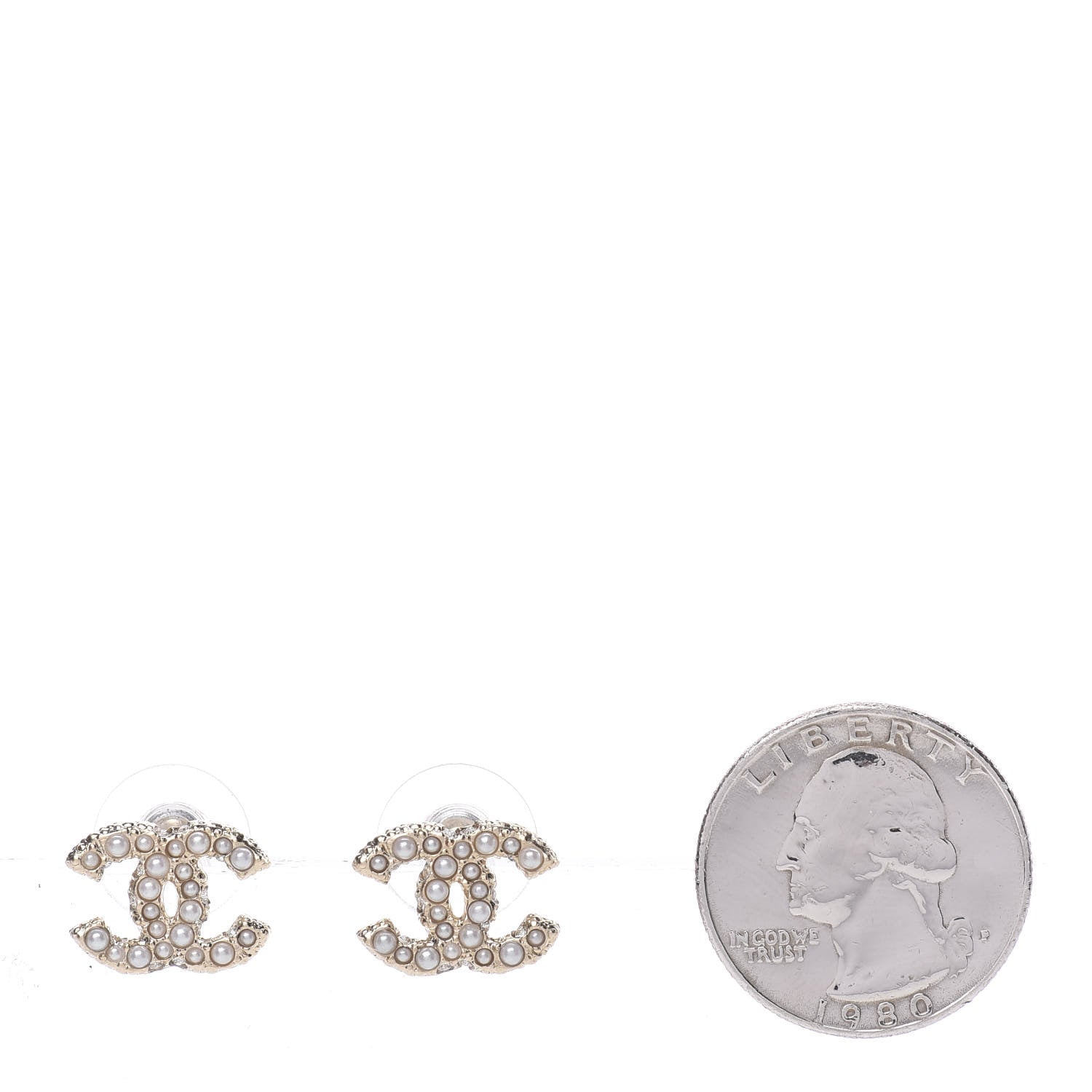 Chanel Metal Graduated Pearl Crystal CC Earrings Light Gold 2 of 5