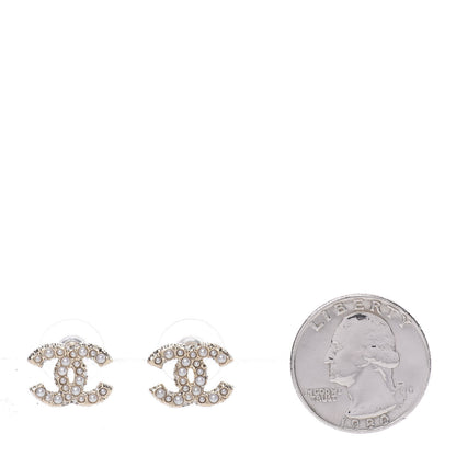 Chanel Metal Graduated Pearl Crystal CC Earrings Light Gold 2 of 5