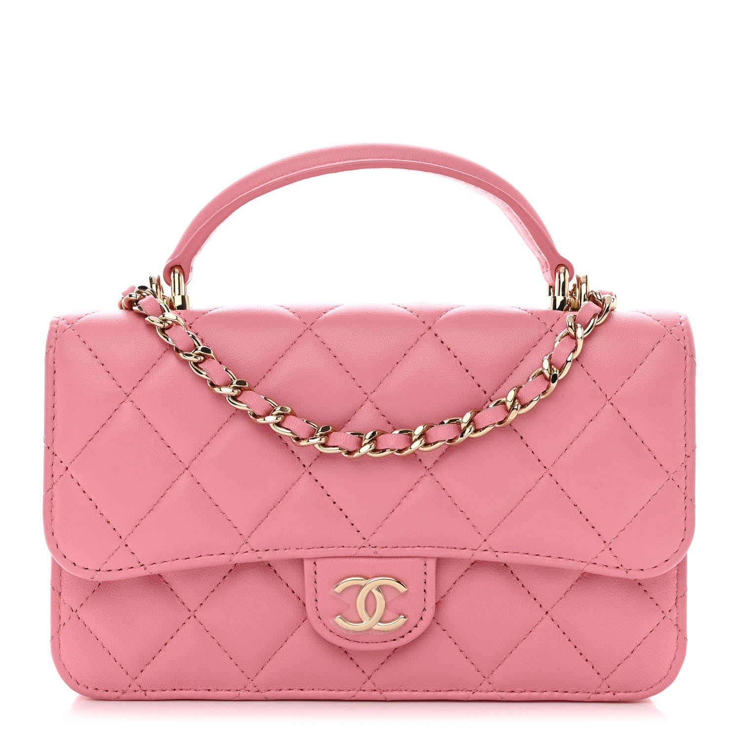 Chanel Lambskin Quilted Flap Phone Holder With Chain Pink 1 of 11