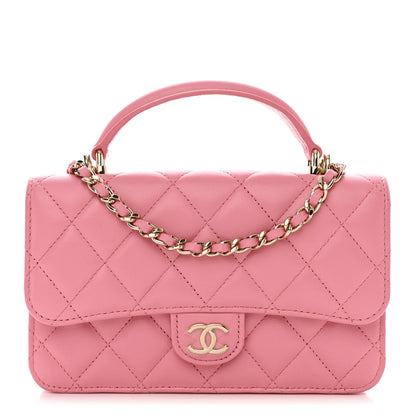 Chanel Lambskin Quilted Flap Phone Holder With Chain Pink 1 of 11