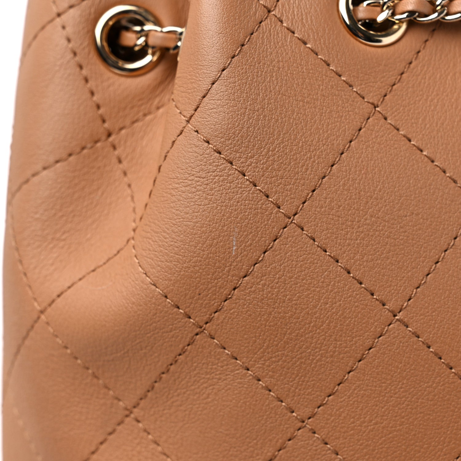 Chanel Calfskin Stitched Chain Top Handle Bucket Bag Light Brown 12 of 12