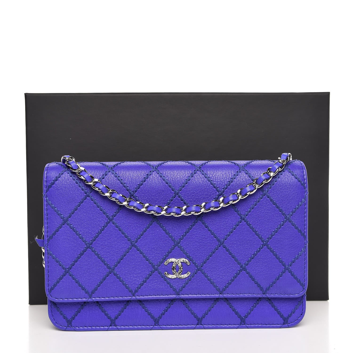 Chanel Calfskin Quilted Fancy CC Wallet On Chain WOC Blue 9 of 9