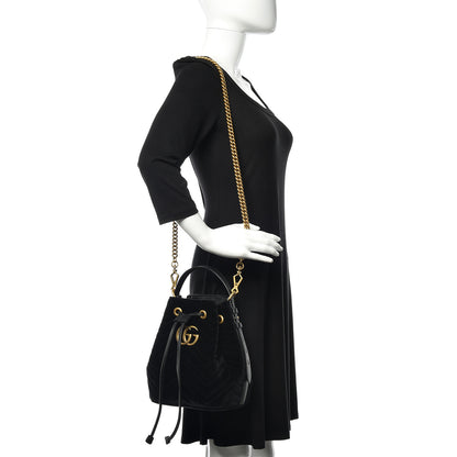 Gucci Velvet Matelasse GG Marmont Bucket Bag Black 2 of 9
