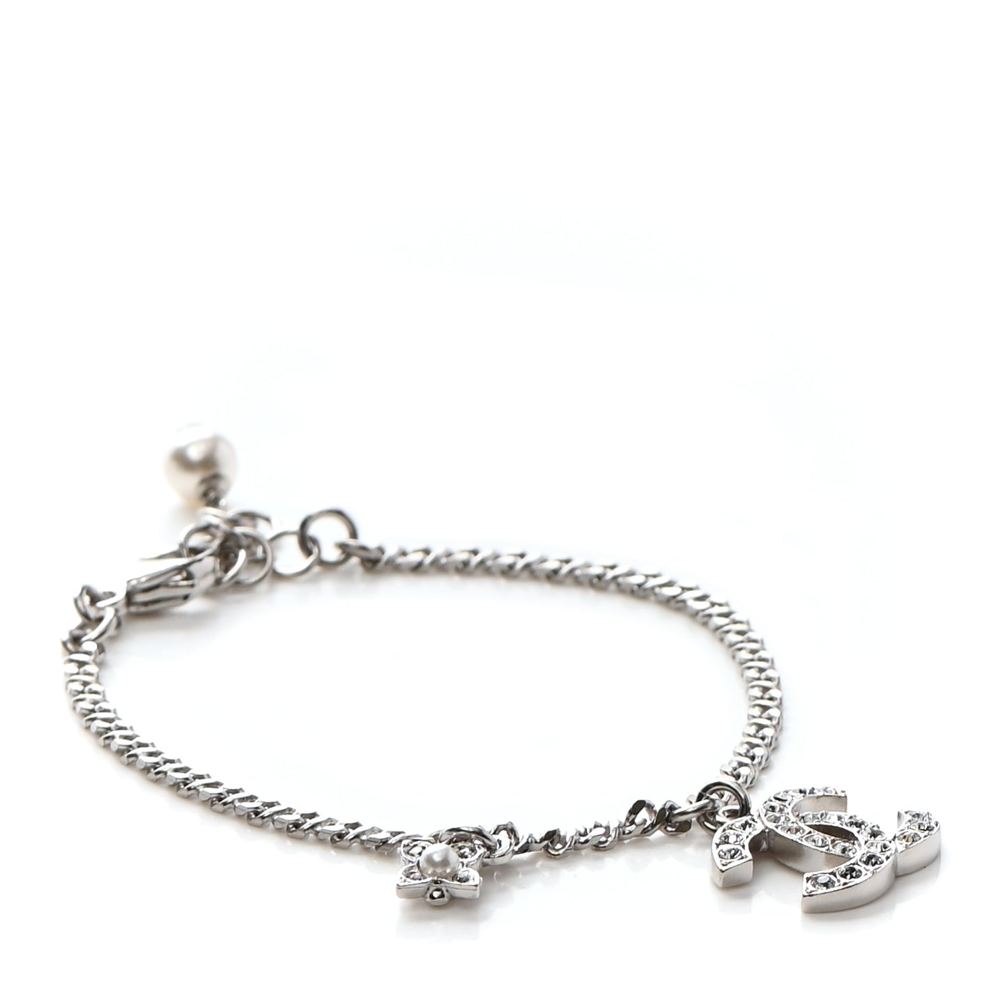 Crystal Pearl CC Bracelet Silver