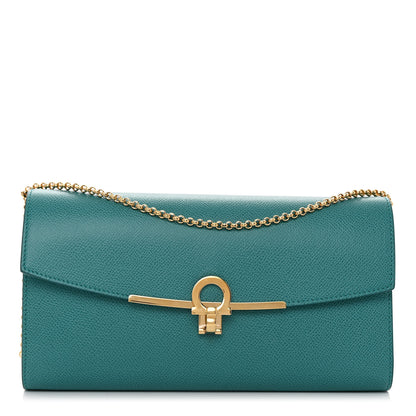 Salvatore Ferragamo Hammered Calfskin Gancio Shoulder Bag Jade Vine 1 of 9