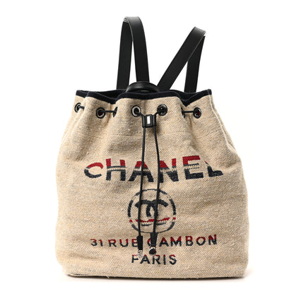 Chanel Striped Canvas Large Deauville Backpack Beige 1 of 10