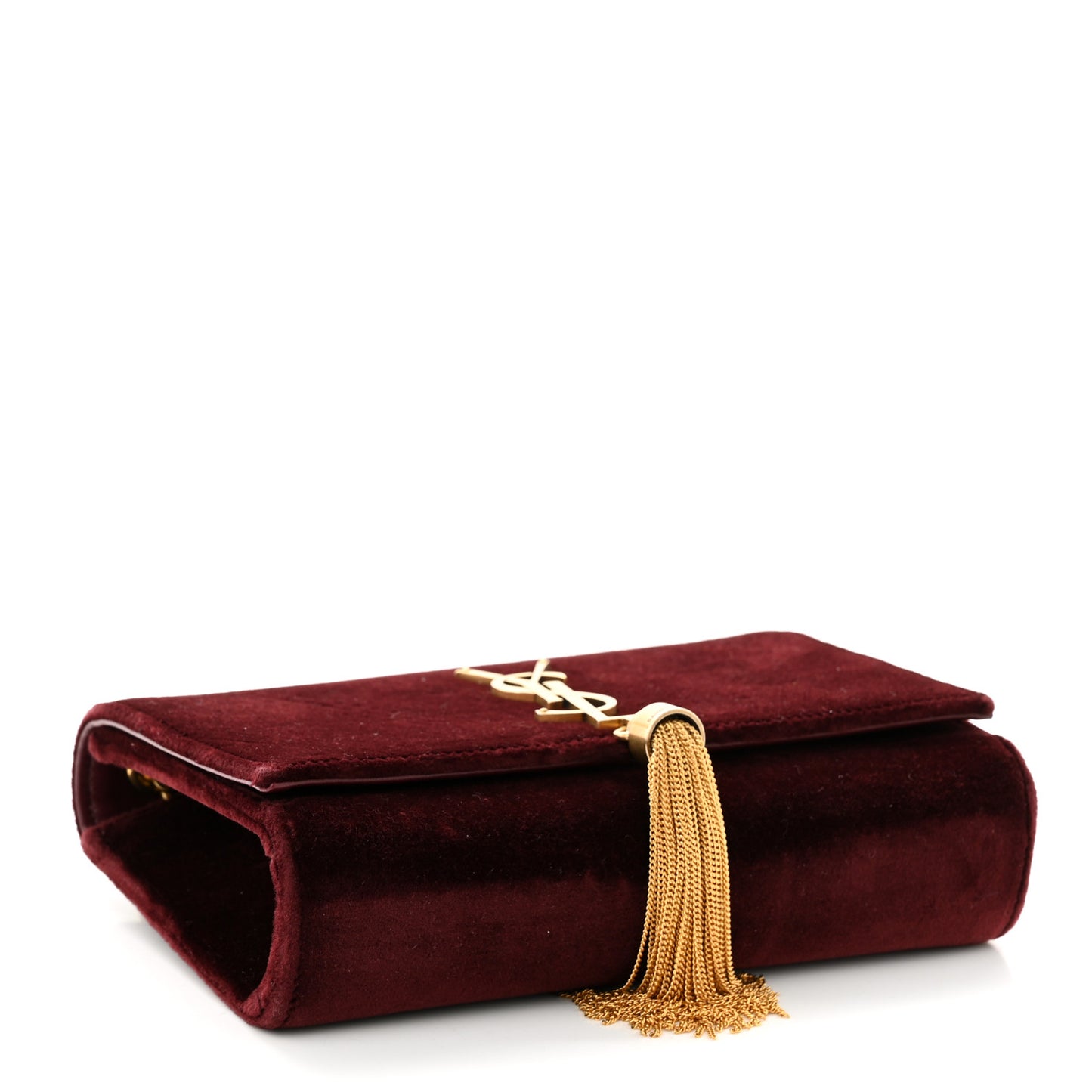 Velvet Small Classic Monogram Kate Tassel Satchel Burgundy