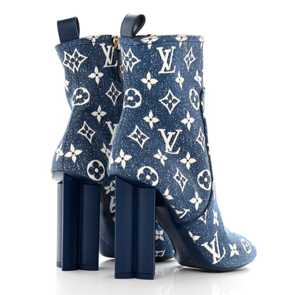 Louis Vuitton Denim Monogram Silhouette Ankle Boots 37 Navy Blue 4 of 13