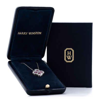Harry Winston Platinum Diamond Pink Sapphire Full Loop Pendant Necklace 6 of 6