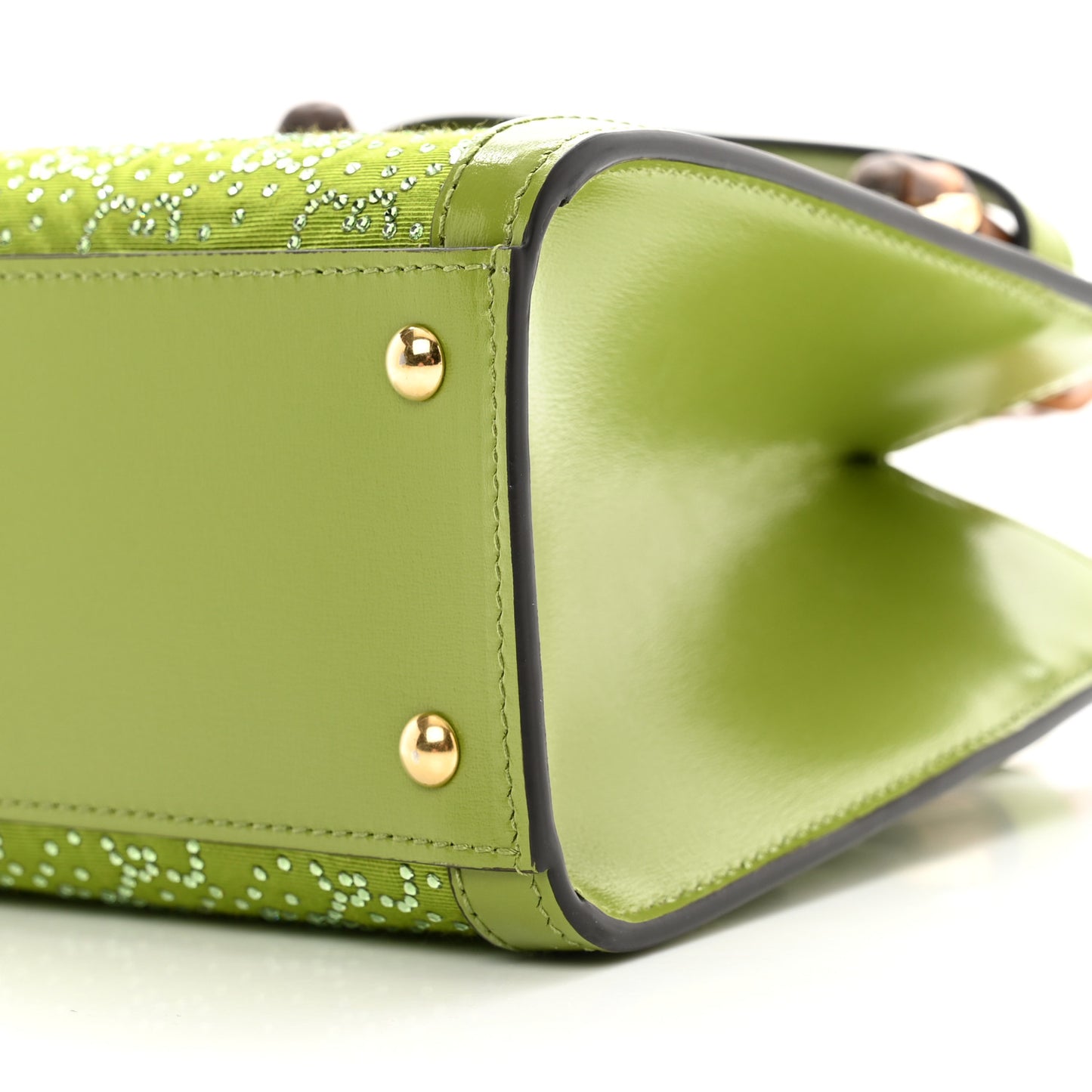 Moire Canvas Calfskin Crystal GG Monogram Mini Diana Tote Bag Green