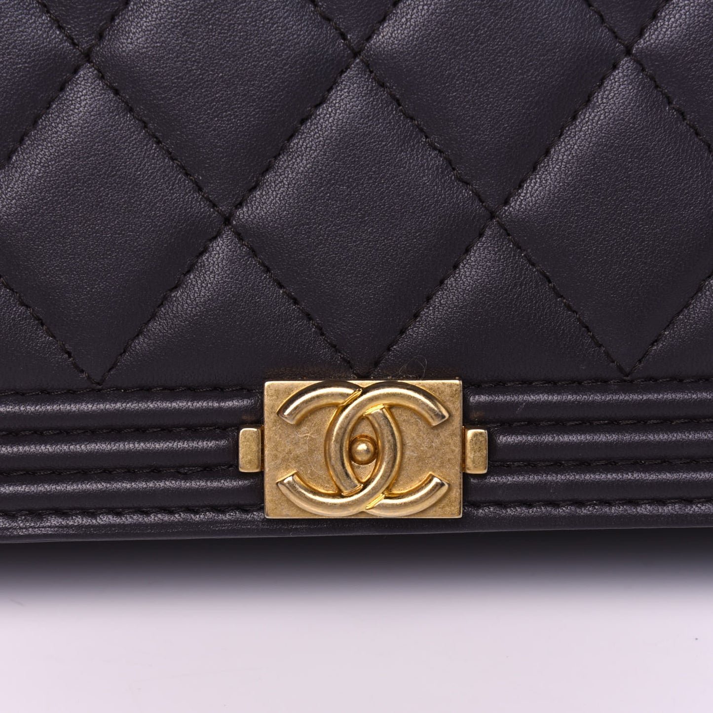 Lambskin Quilted Boy Wallet On Chain WOC Dark Grey