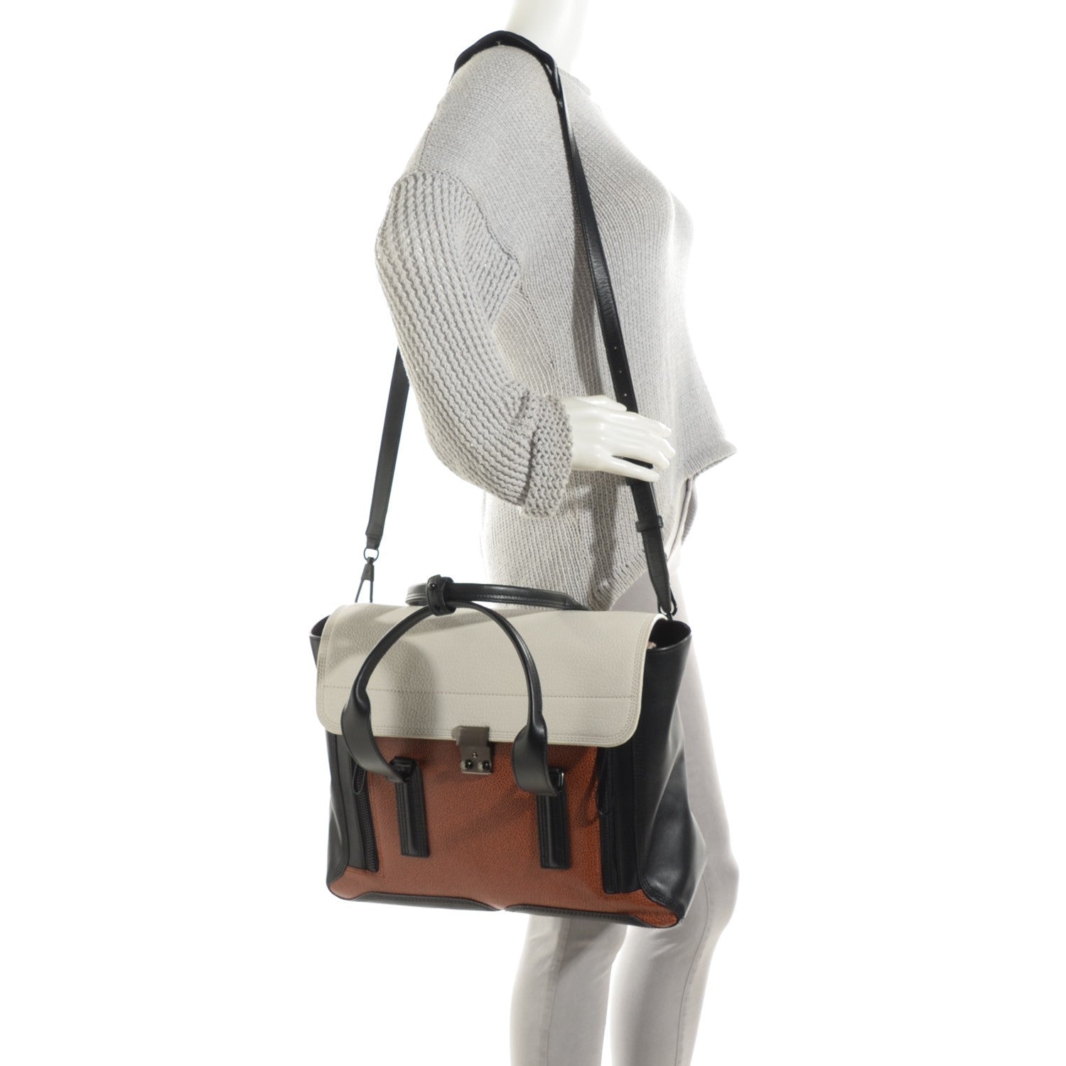 3.1 Phillip Lim 3.1 Textured Calfskin Large Pashli Satchel Brown 2 of 7