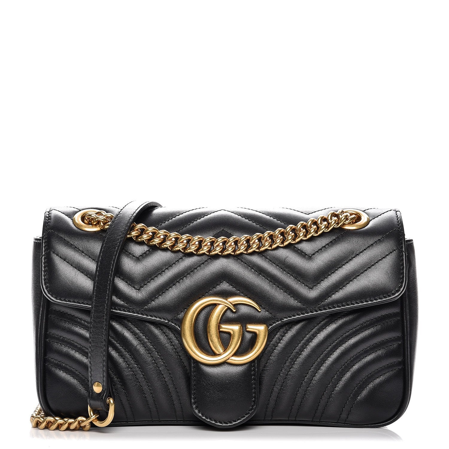 Gucci Calfskin Matelasse Small GG Marmont Shoulder Bag Black 1 of 11
