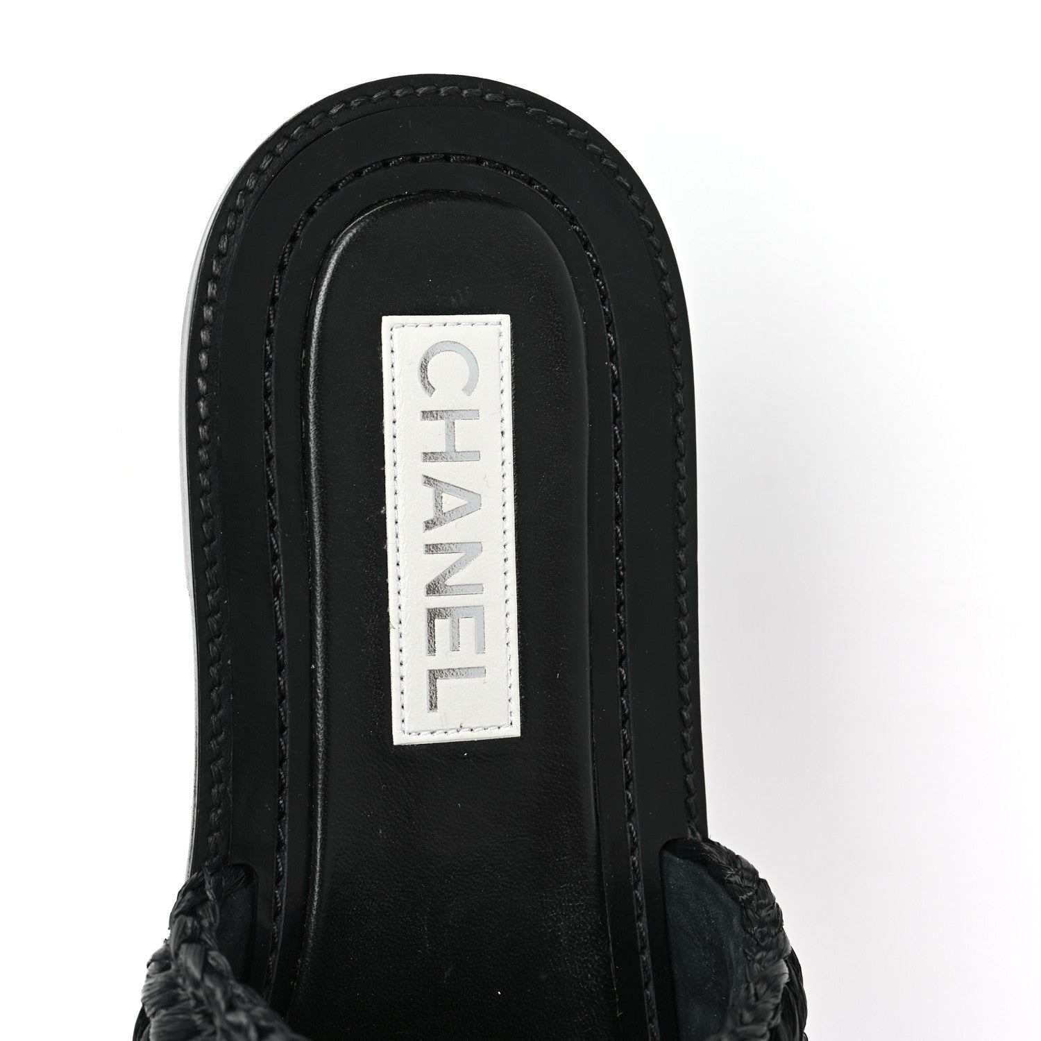 Chanel Raffia Crystal CC Mules Sandals 39 Black 7 of 9