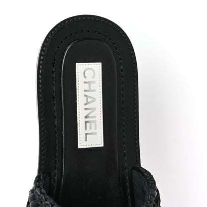 Chanel Raffia Crystal CC Mules Sandals 39 Black 7 of 9