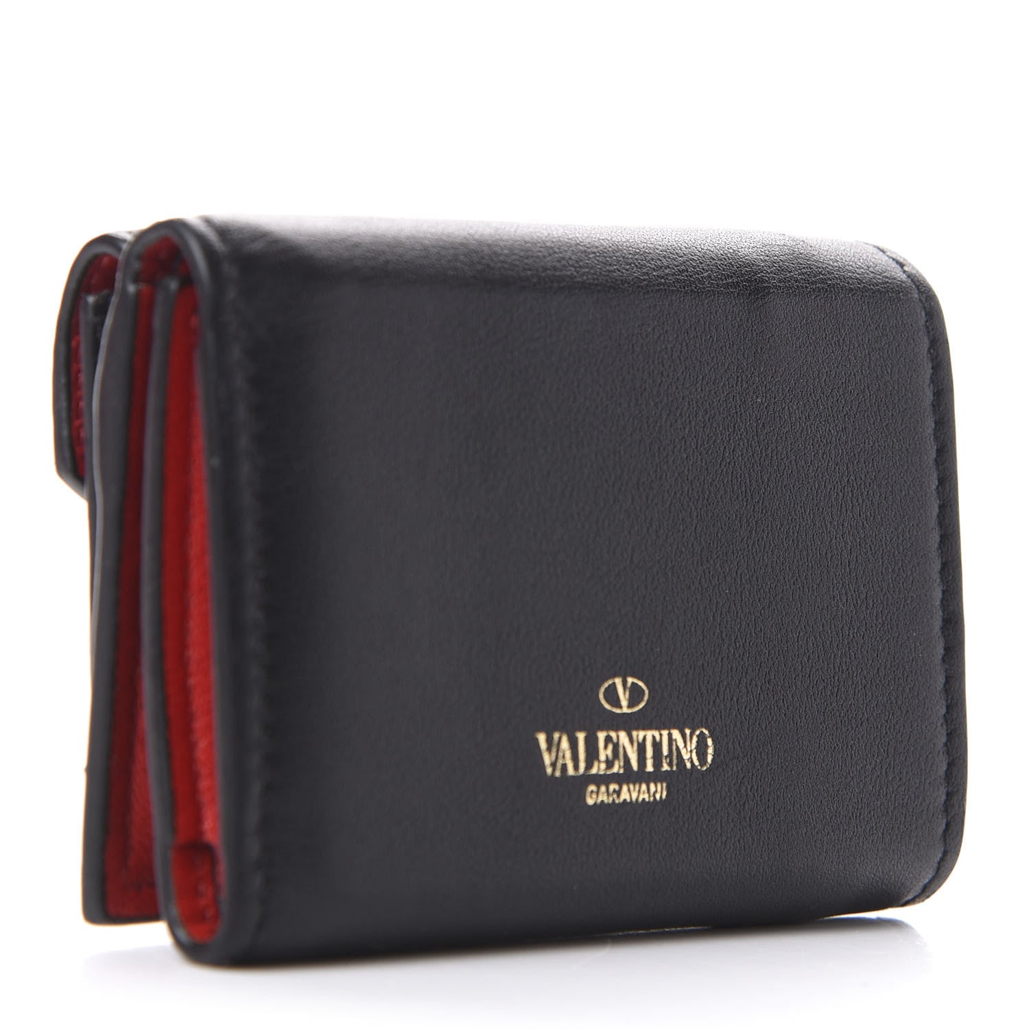 Valentino Garavani Calfskin Bi-Color Small Rockstud Wallet Black Rouge Pur 3 of 11