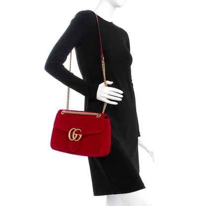 Gucci Velvet Matelasse Medium GG Marmont Shoulder Bag Hibiscus Red 2 of 7