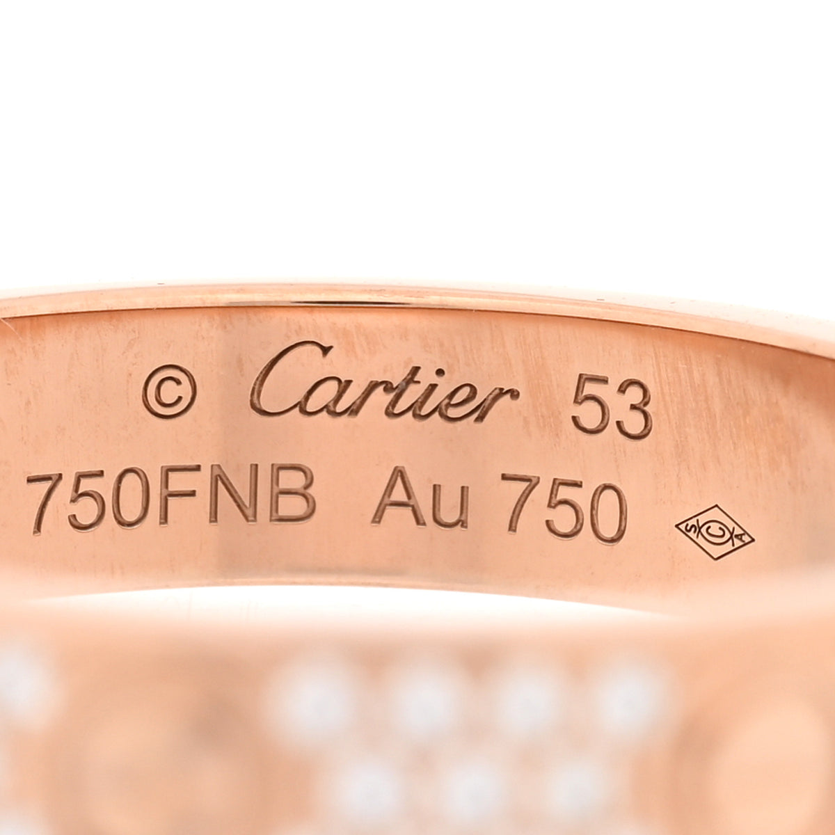 18K Pink Gold Diamond 4mm LOVE Wedding Paved Band Ring 53 6.5