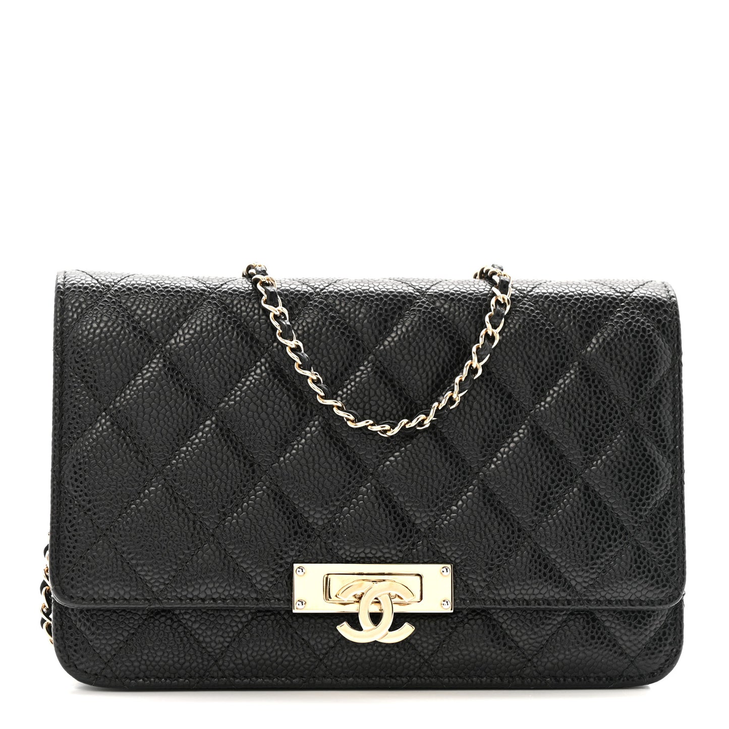 Caviar Quilted Golden Class Wallet On Chain WOC Black