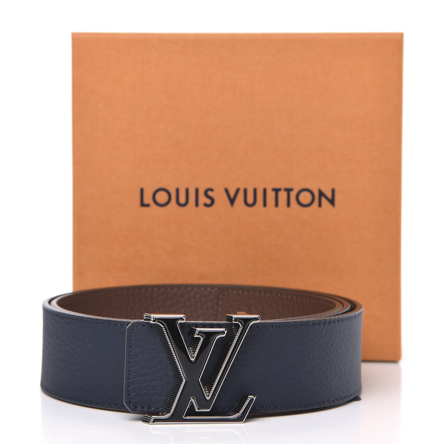 Louis Vuitton Taurillon Calfskin 40mm LV Tilt Reversible Belt 95 38 Navy Cognac 5 of 5