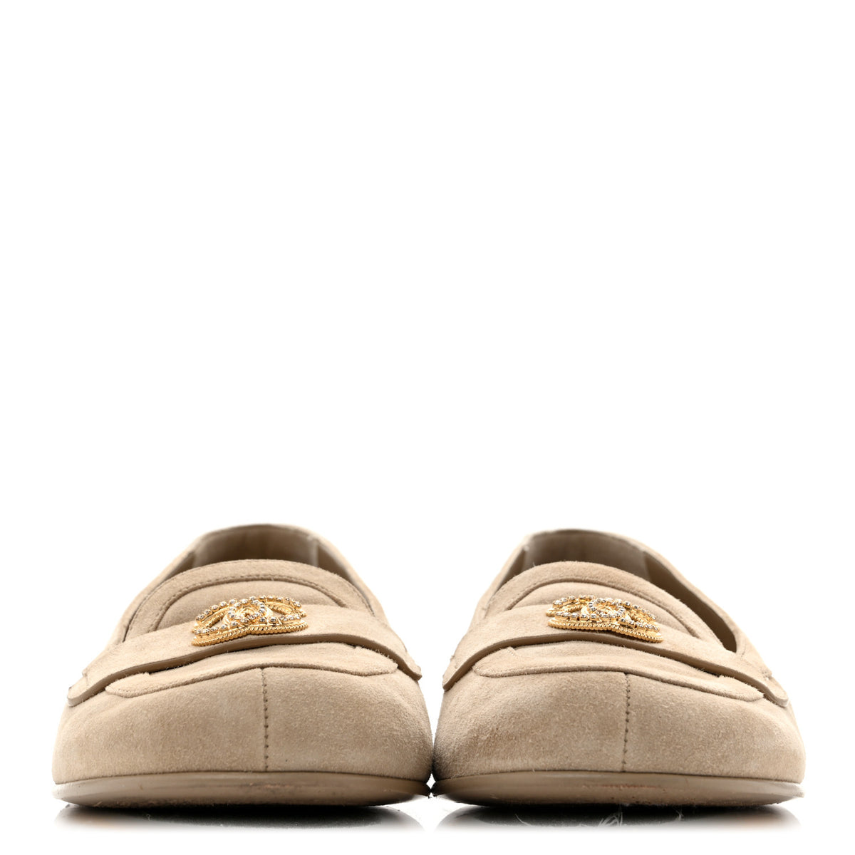 Chanel Suede Crystal CC Mocassin Loafers 39.5 Beige 3 of 14