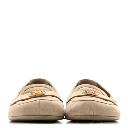 Chanel Suede Crystal CC Mocassin Loafers 39.5 Beige 3 of 14