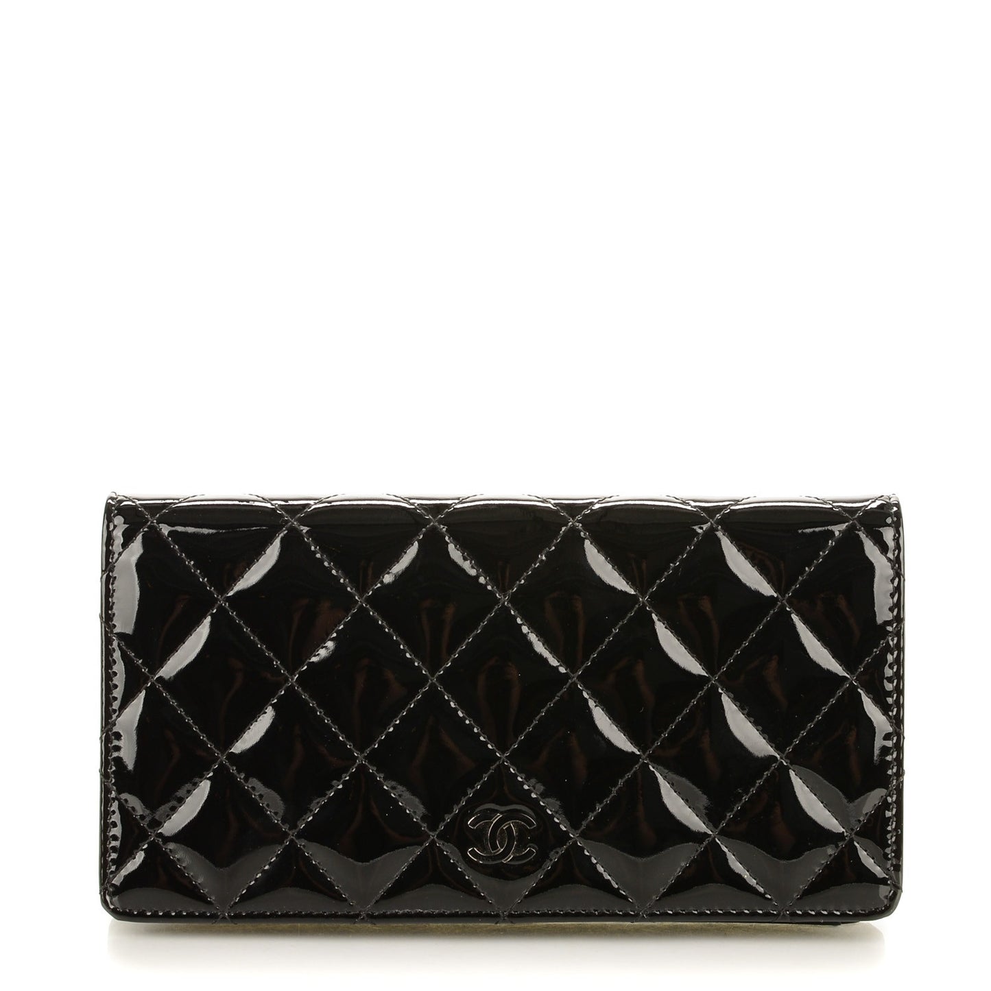 Patent Calfskin Quilted Yen Wallet Black