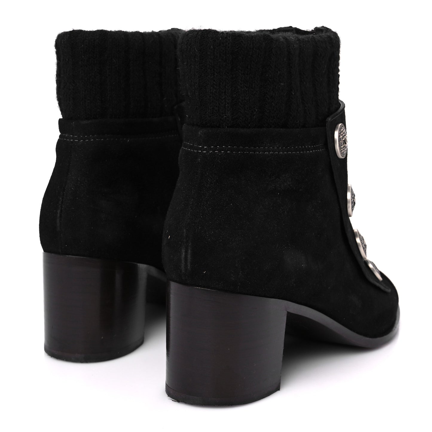 Suede Calfskin Knit Button Ankle Boots 36.5 Black