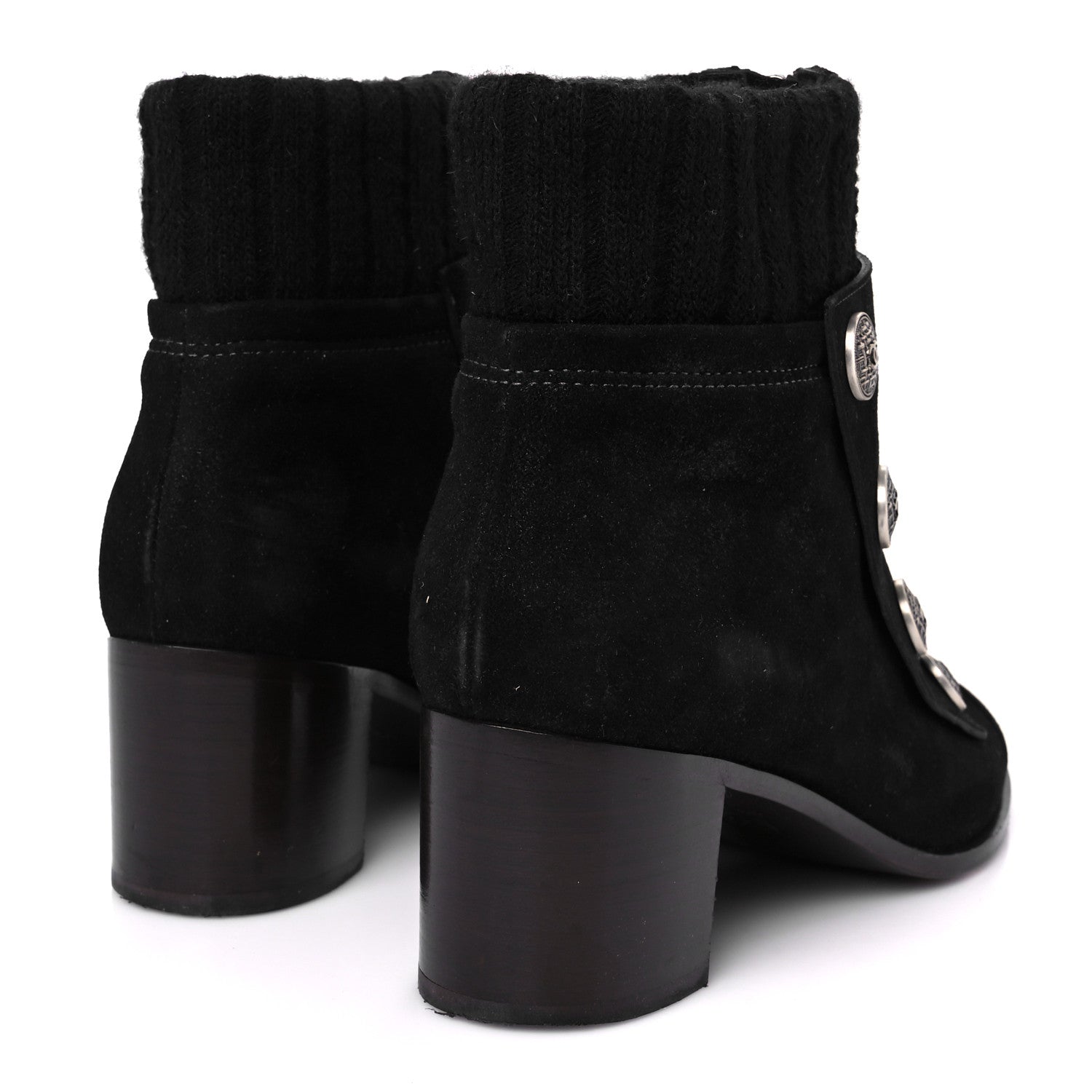 Chanel Suede Calfskin Knit Button Ankle Boots 36.5 Black 5 of 9