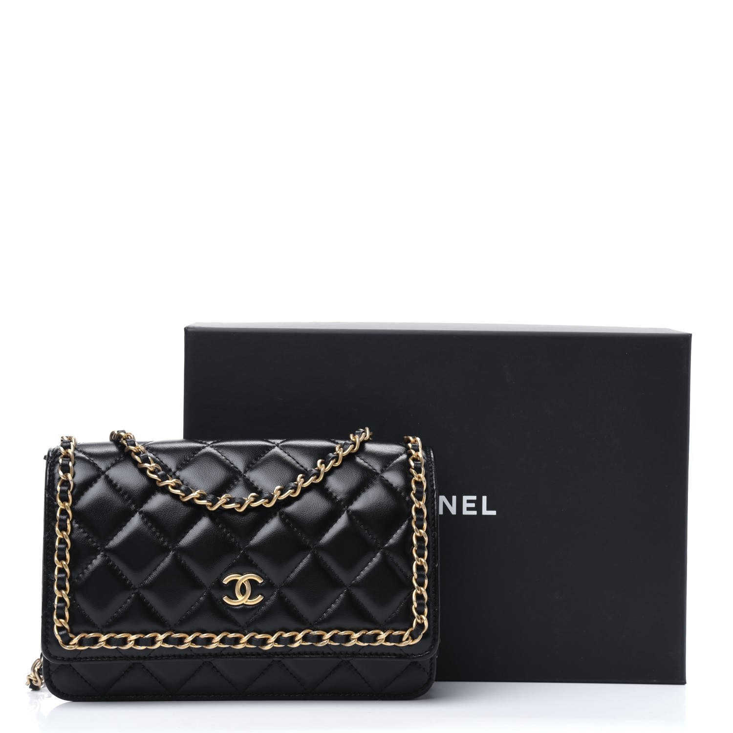Chanel Lambskin Quilted Chain Around Wallet On Chain WOC Black 13 of 13