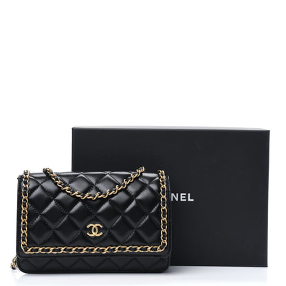 Chanel Lambskin Quilted Chain Around Wallet On Chain WOC Black 13 of 13