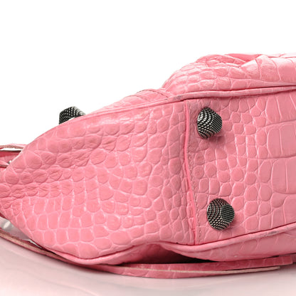Balenciaga Extra Supple Calfskin Crocodile Embossed Small Le Cagole Shoulder Bag Sweet Pink 9 of 10