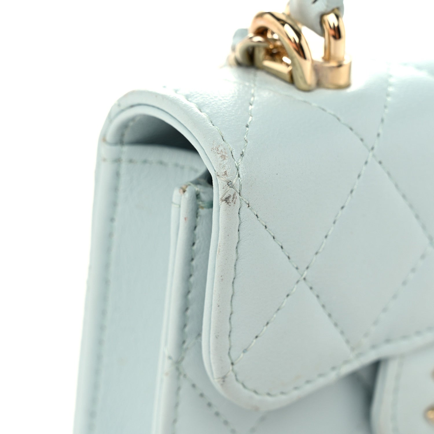 Chanel Lambskin Quilted Top Handle Flap Coin Purse With Chain Light Blue 12 of 15