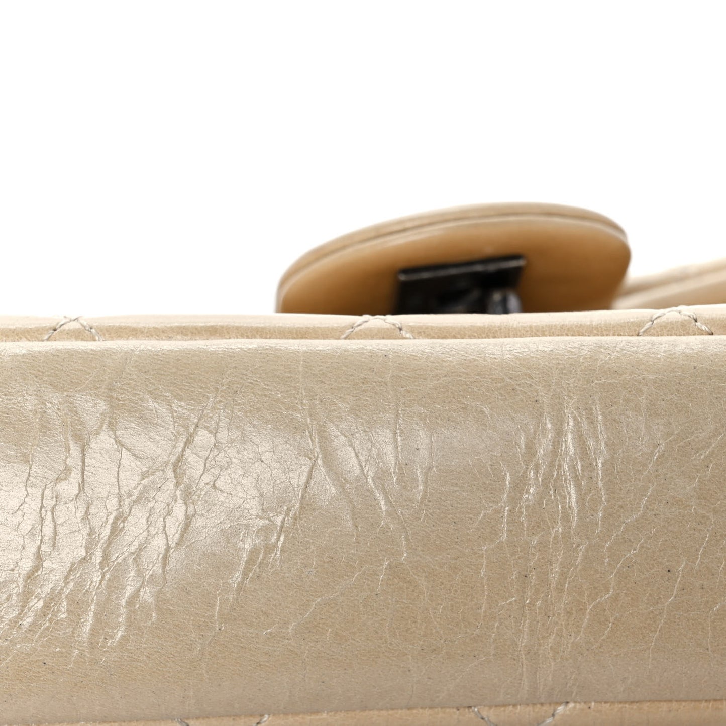 Glazed Calfskin Quilted Medium Duo Flap Beige