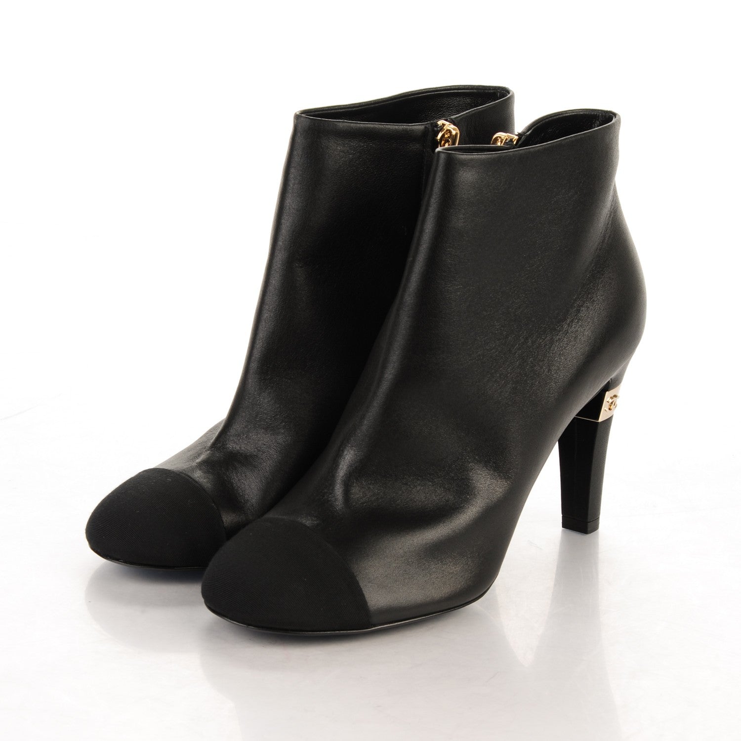 Chanel Metallic Lambskin Grosgrain CC Cap Toe Ankle Boots 38 Black 3 of 7