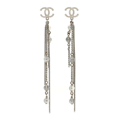 Chanel Metal Chain Pearl CC Drop Earrings Silver 1 of 4