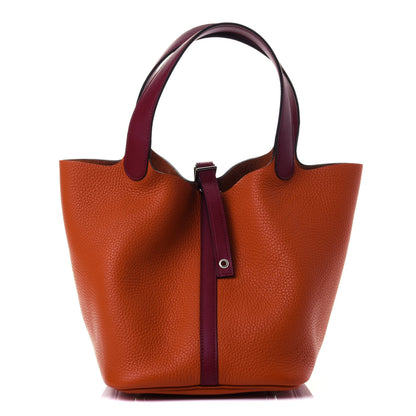 Hermes Taurillon Clemence Swift Eclat Picotin Lock 22 MM Orange Rouge Grenat 1 of 4