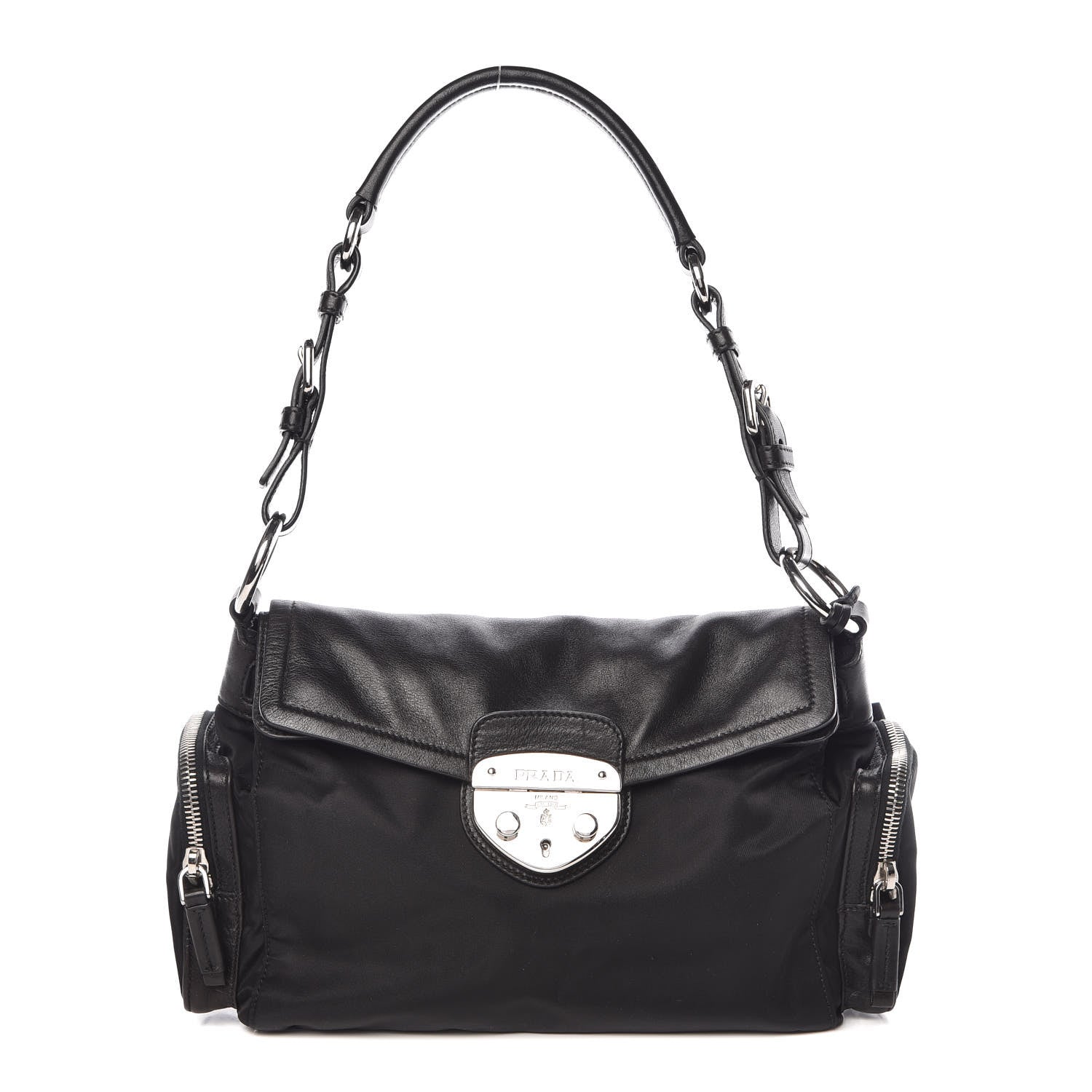 Prada Tessuto Nylon Vitello Shoulder Bag Black 1 of 9