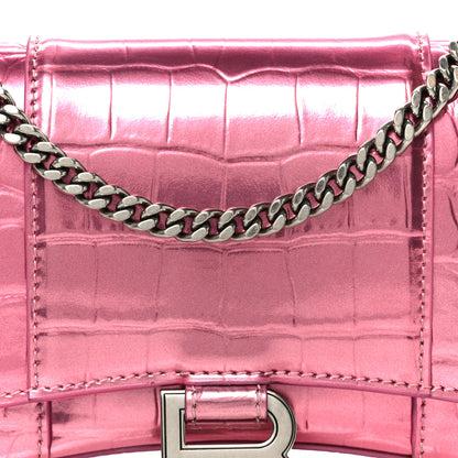 Balenciaga Metallic Shiny Calfskin Crocodile Embossed Hourglass Chain Bag Pink 9 of 11