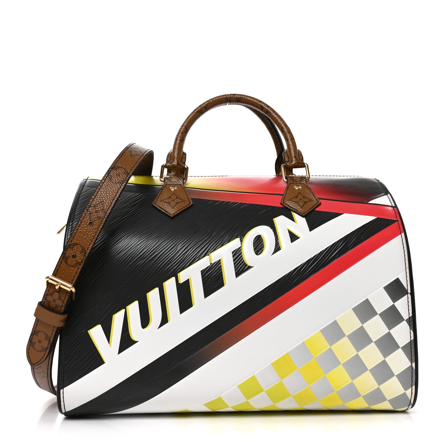 Louis Vuitton Epi Reverse Monogram Damier Race Speedy Bandouliere 30 Black Yellow 1 of 9