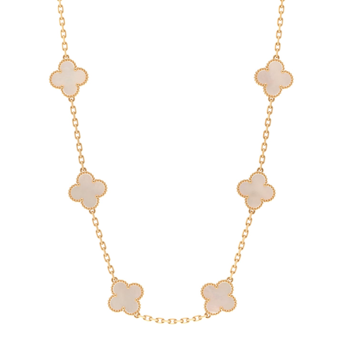18K Yellow Gold Mother of Pearl 10 Motifs Vintage Alhambra Necklace