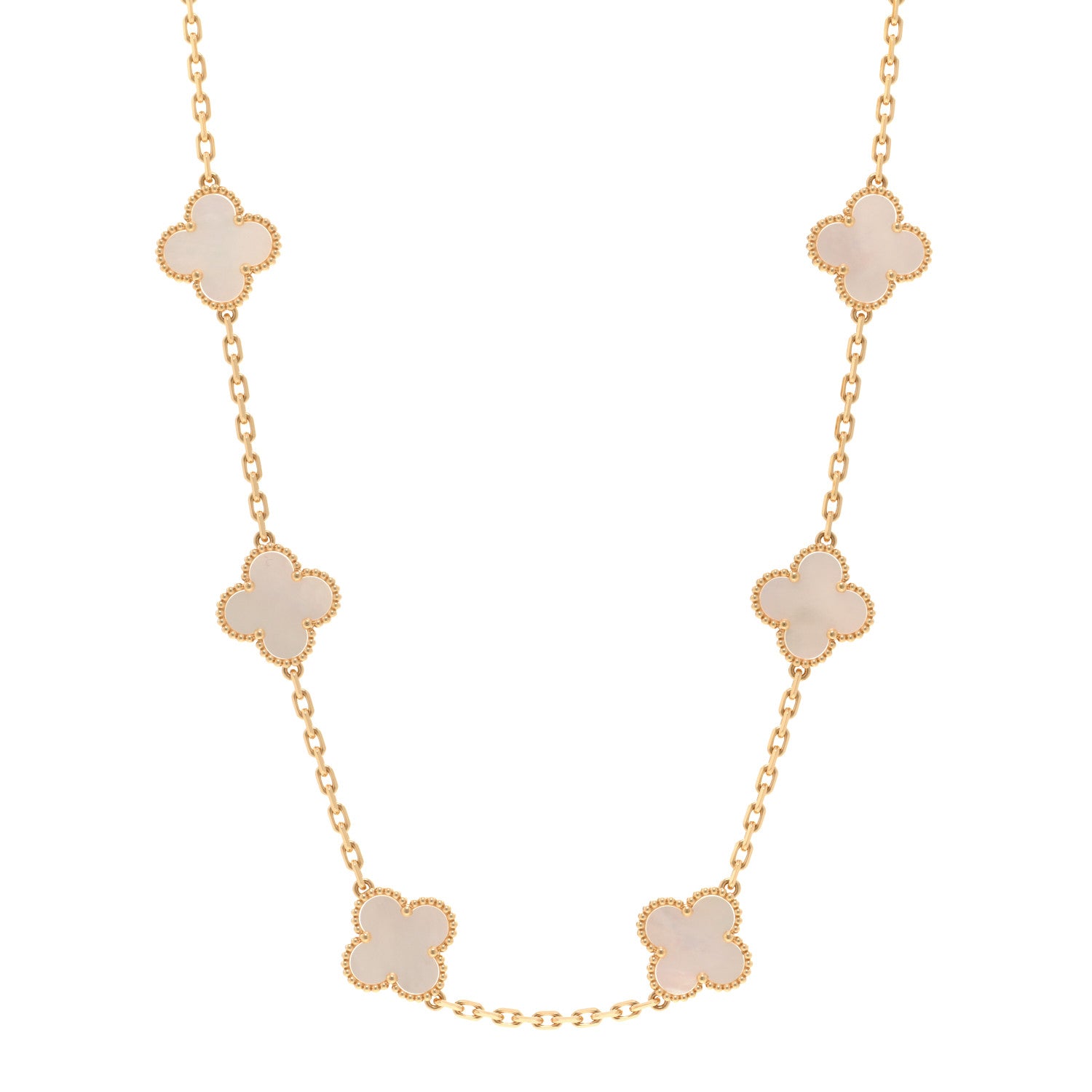 Van Cleef & Arpels 18K Yellow Gold Mother of Pearl 10 Motifs Vintage Alhambra Necklace 1 of 5